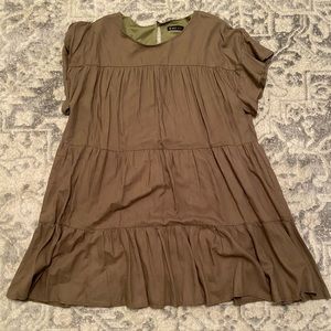 Olive green ruffled layered dress